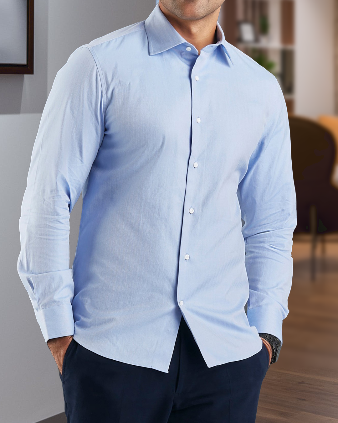 Sky Blue Herringbone Shirt - 3