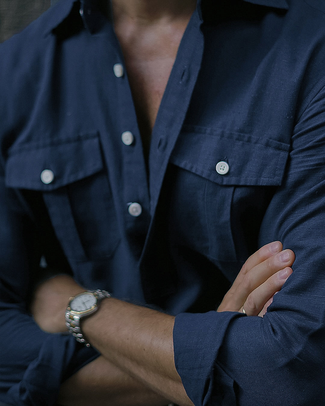 Navy Blue Linen Summer Shirt - 7