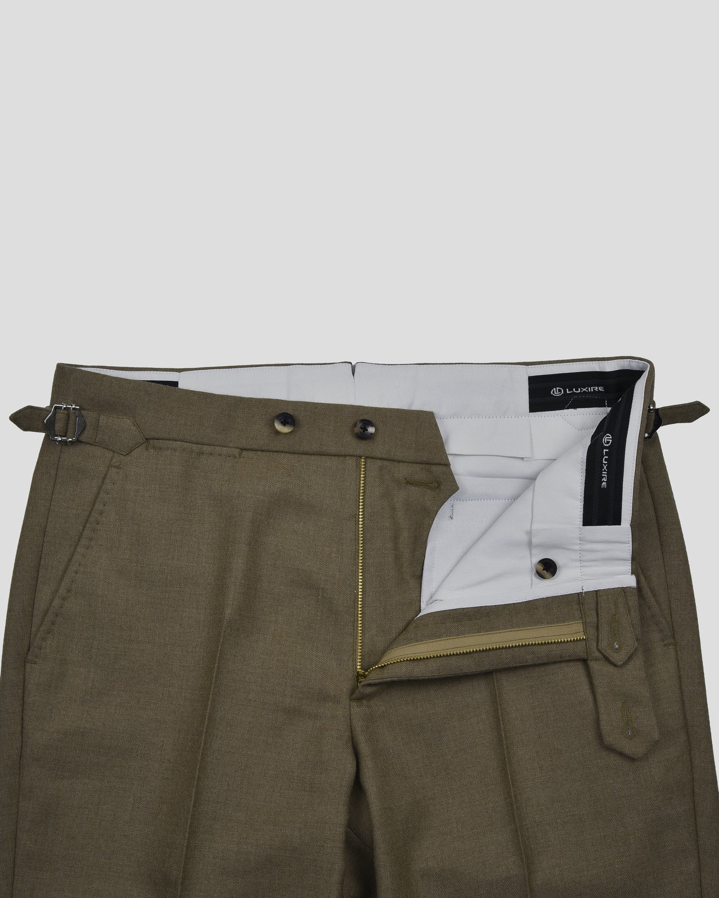 Dugdale Olive Beige Wool Flannel Dress Pant