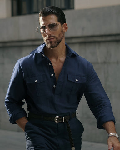 Navy Blue Linen Summer Shirt