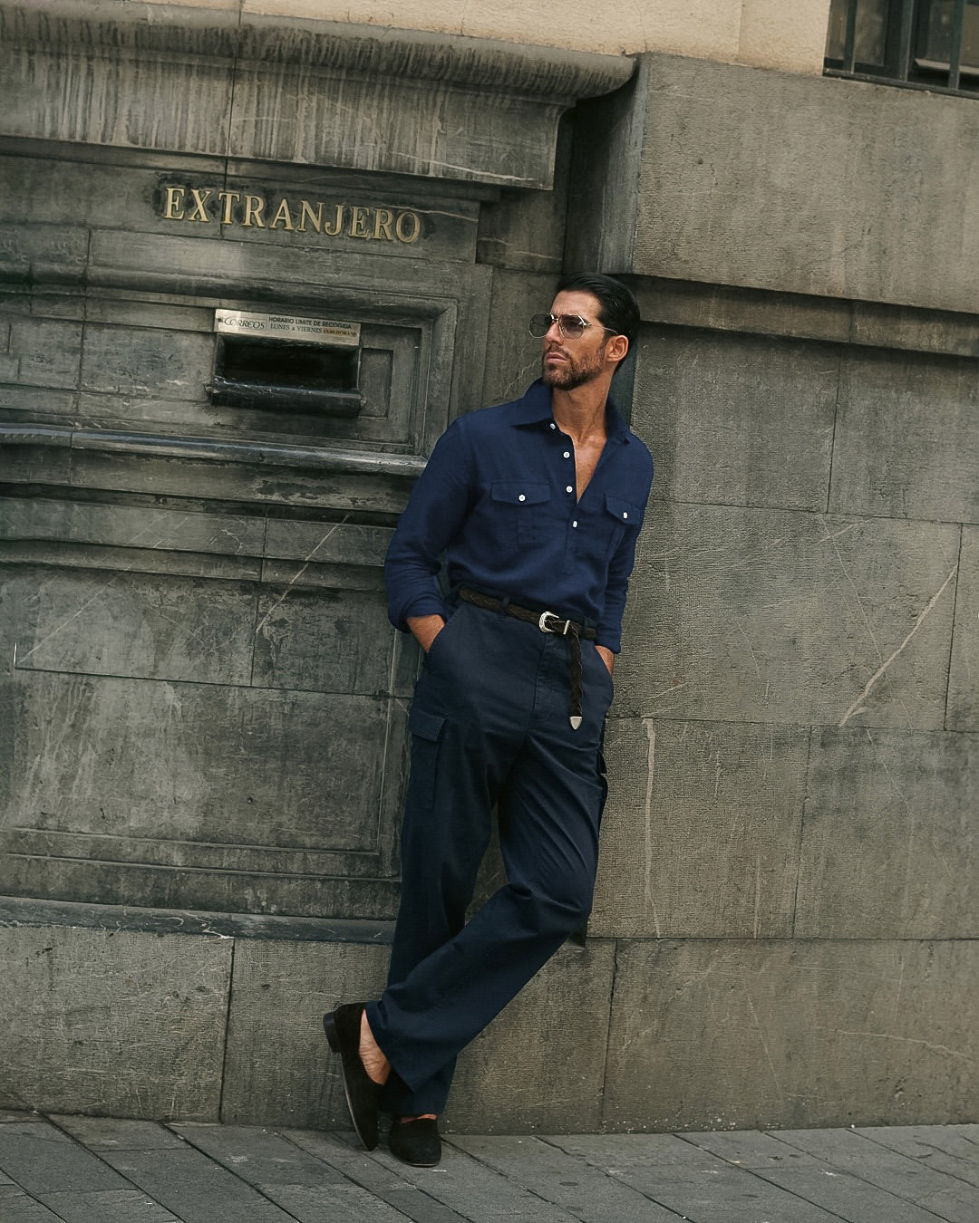 Navy Blue Linen Summer Shirt - 12