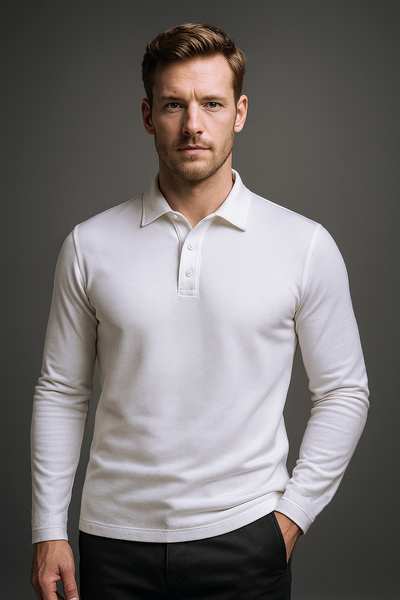 EZS Aria White Long Sleeve Polo
