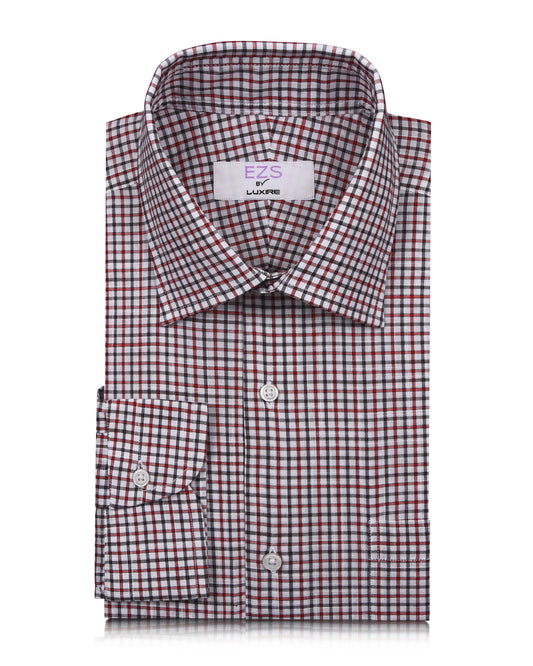 EZS Classic Red Black Mini Gingham Checks On White Shirt