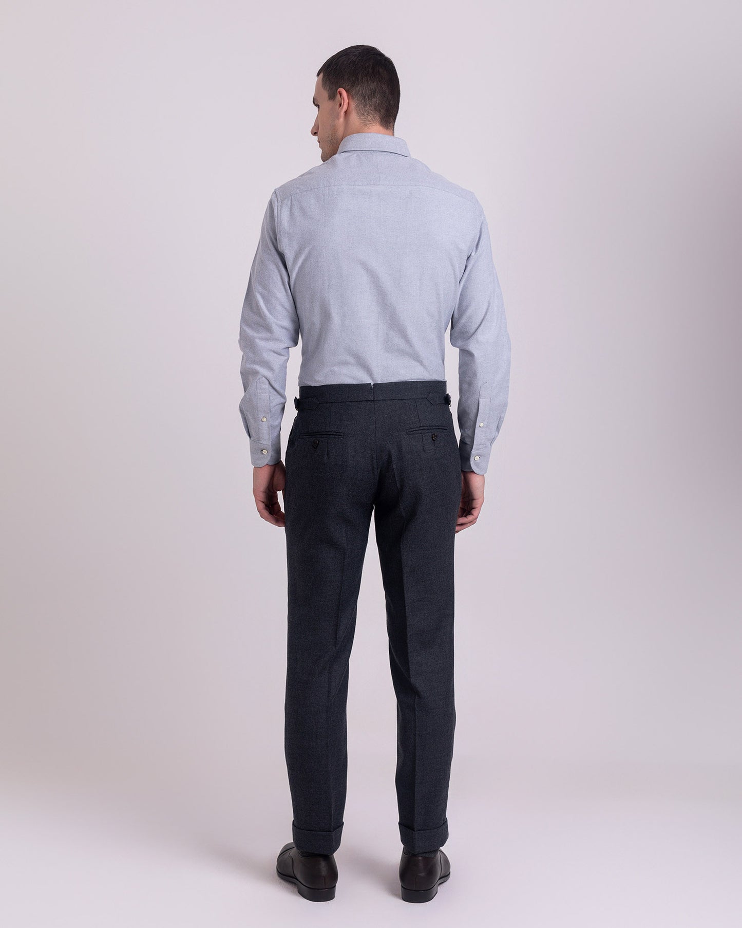 Pleated Dugdale Dark Grey Wool Flannel Dress Pant