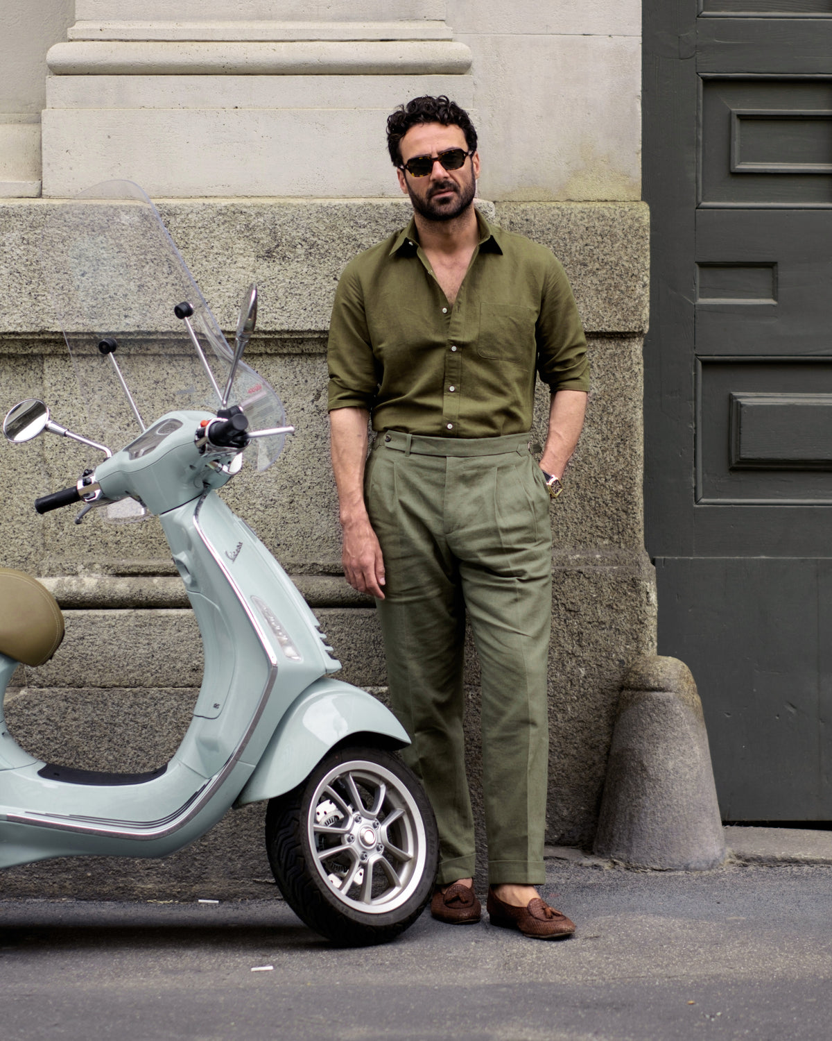 Linen Fresco Olive Green Dress Pant — Luxire Custom Clothing