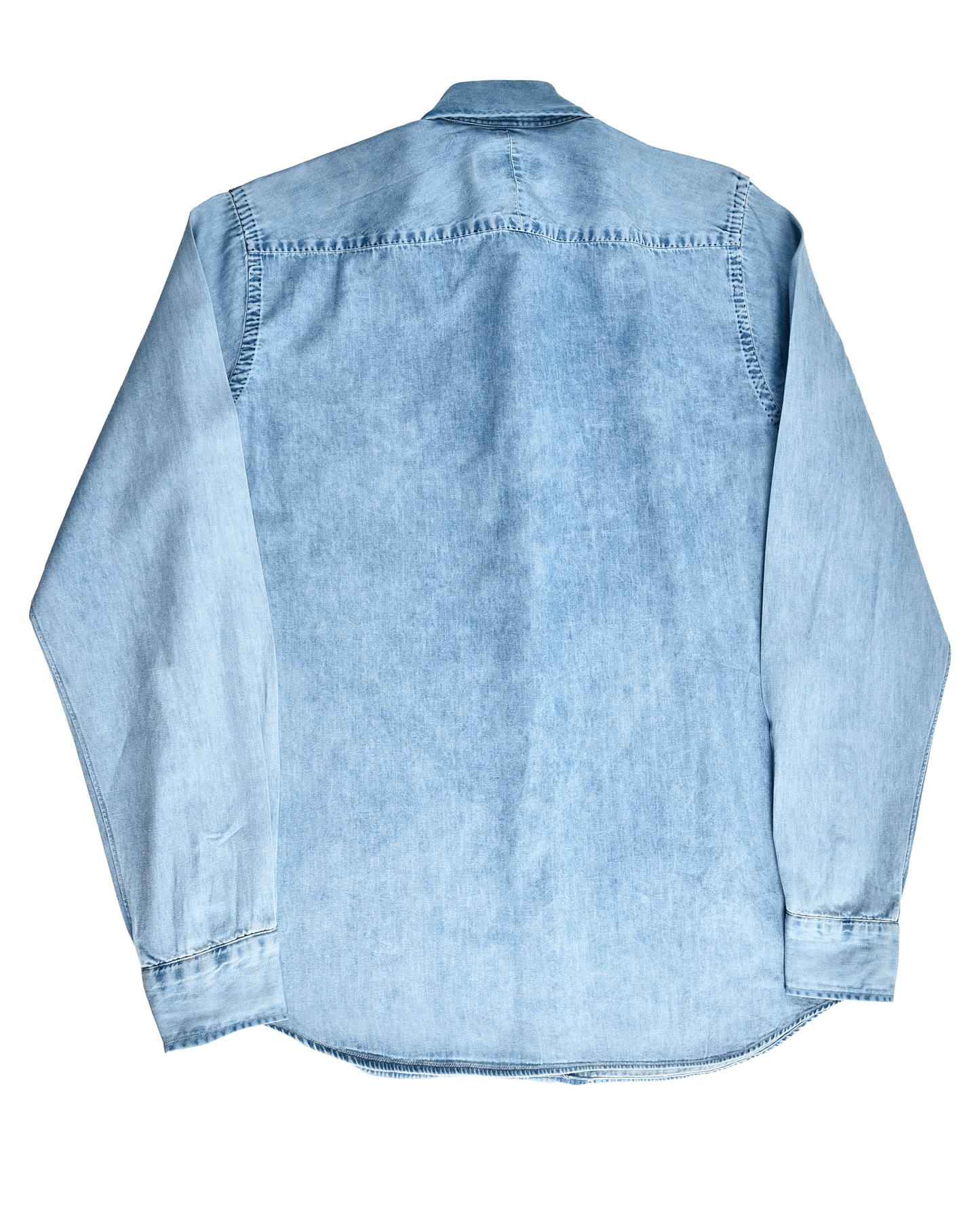 Fade Washed Light Blue Denim Chambray Shirt