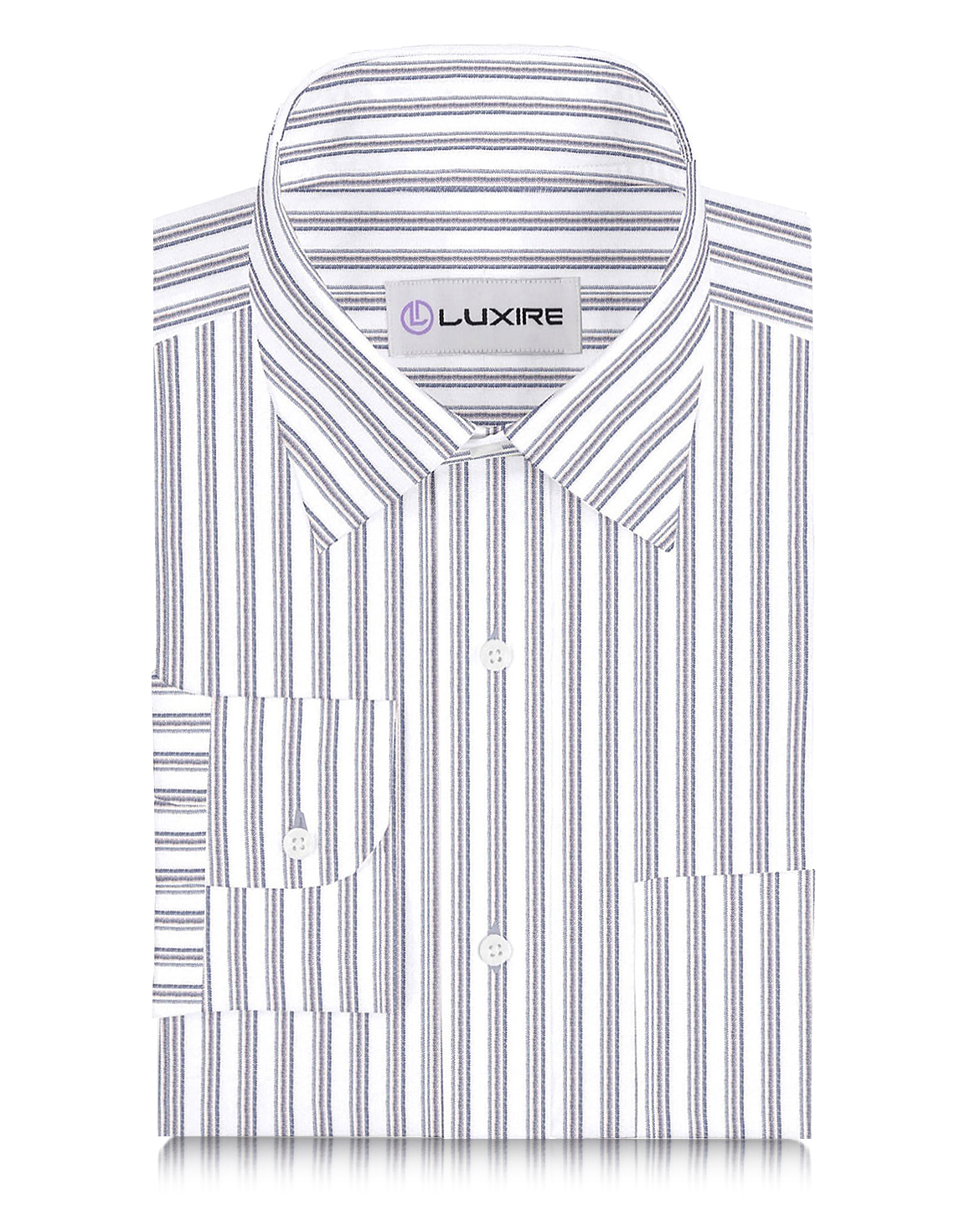 Linen: Dark Blue Beige Stripes On White