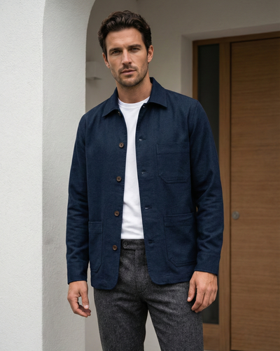 Fresco Cotton Ink Blue Shirt Jacket