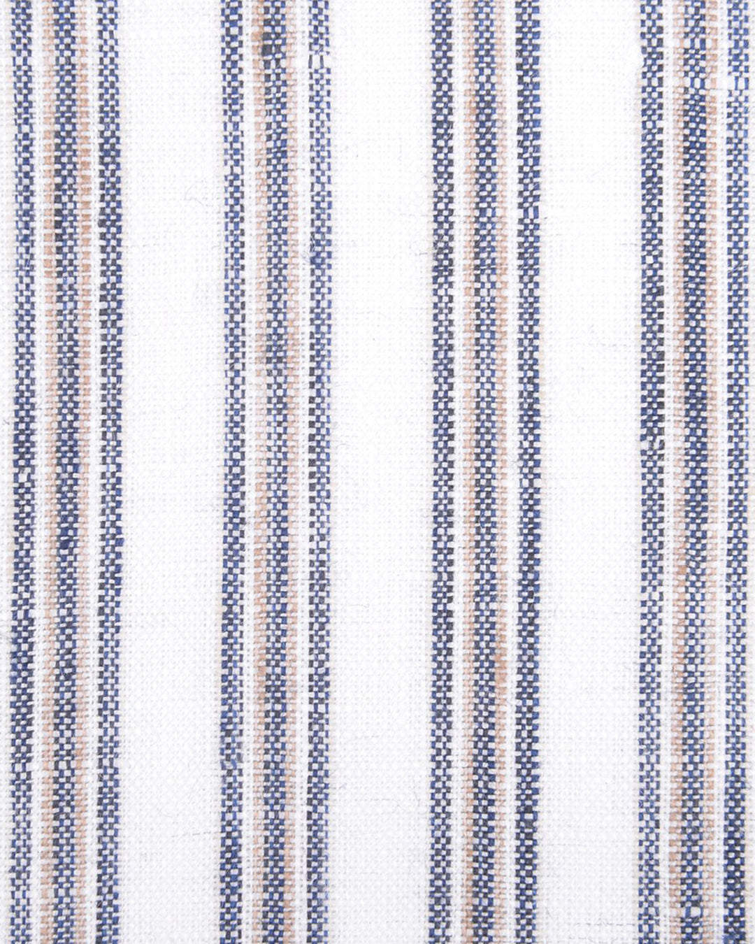 Linen: Dark Blue Beige Stripes On White