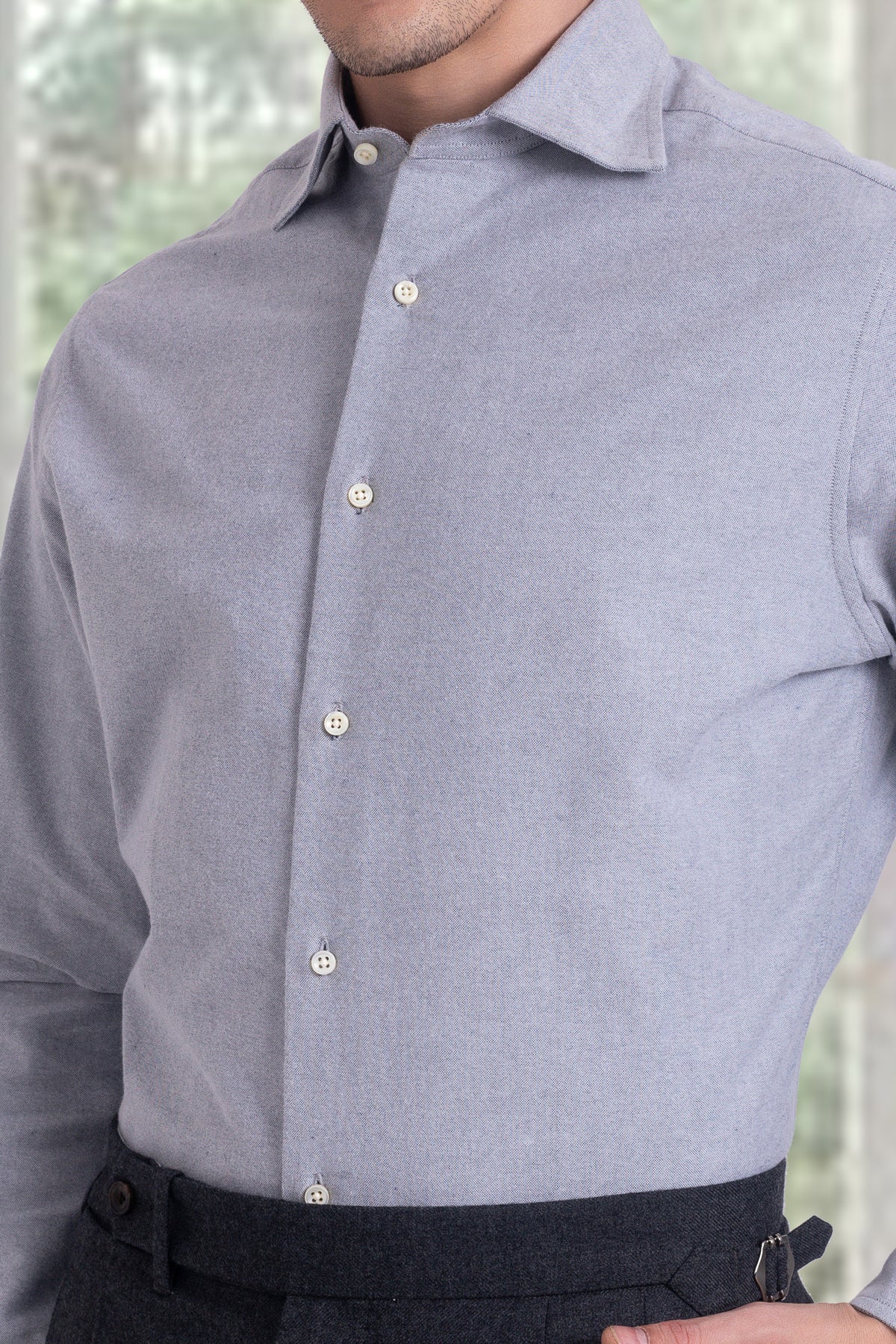 Grey Brushed Oxford Shirt - 4