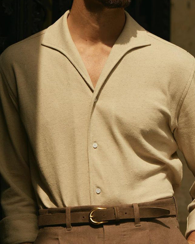 Custom Heather Cream Linen Men's Polo Shirt — Luxire Custom Clothing Custom Heather Cream Linen Men's Polo Shirt — Luxire Custom Clothing