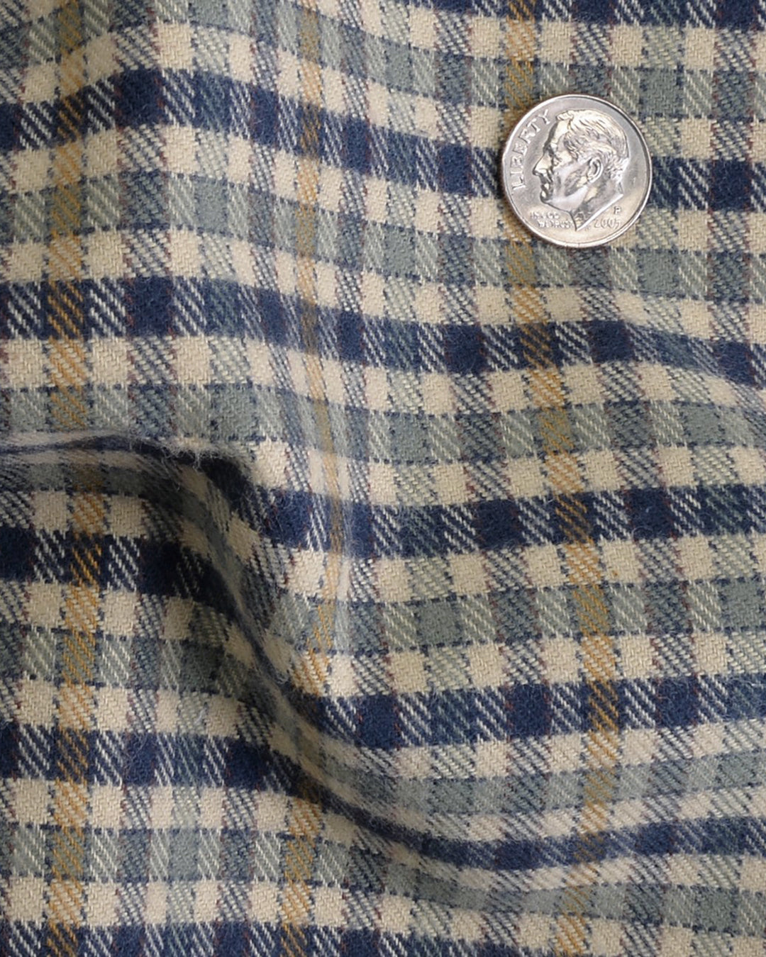 Navy Green Tattersall On Beige Flannel Work Shirt - 4