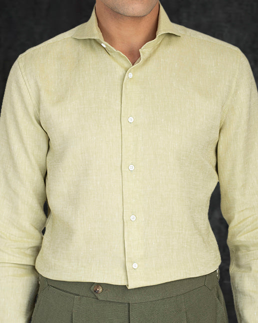 Custom Men's Light Olive Green Slub Linen Shirt  Luxire Custom Clothing