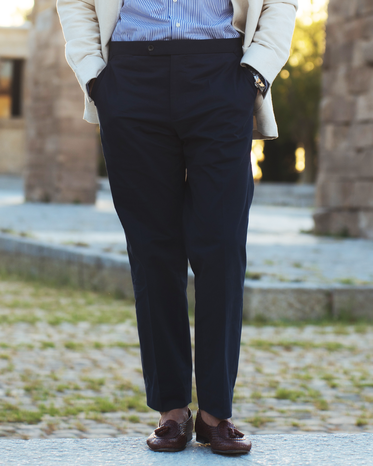 Navy Cotton Twill High Rise Pant – Luxire Custom Clothing