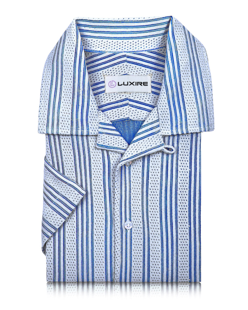 Summer Camp Collar Casual Shirt in White and Blue Stripes