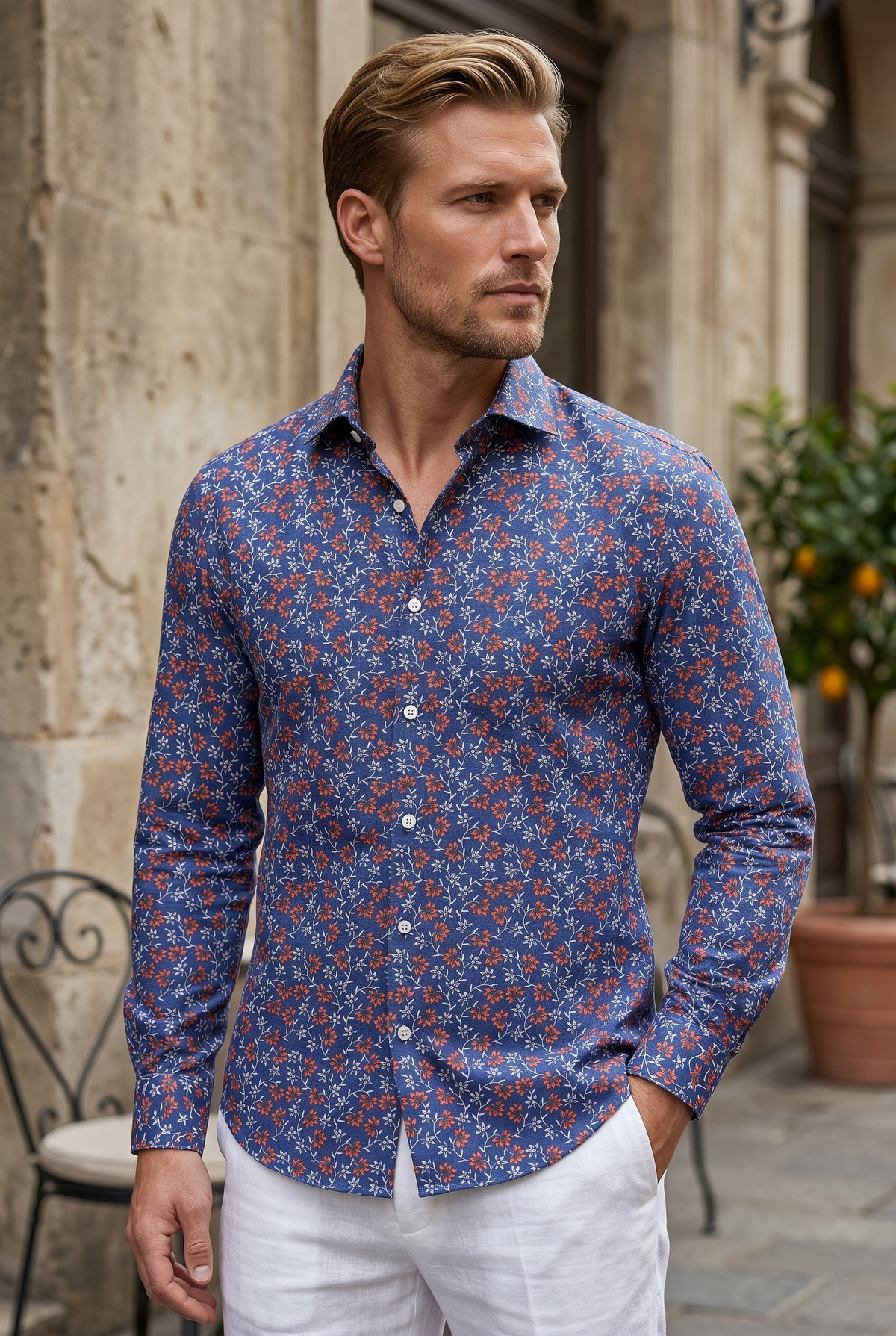 Getzner Floral Printed Shirt on Blue - 1