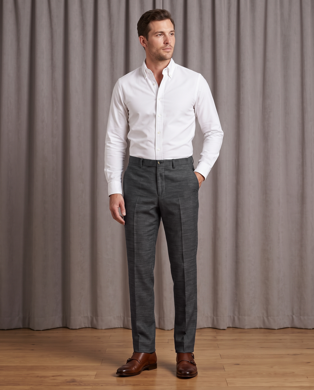 Solbiati Ash Grey Linen Dress Pant - 3