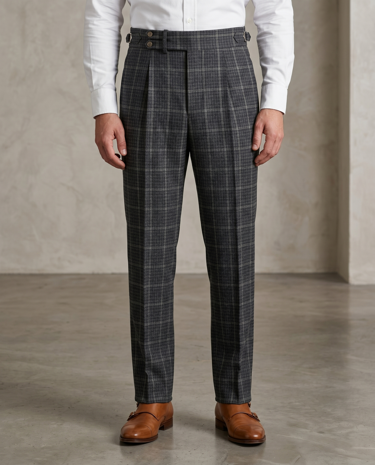 Loro Piana Brown and Grey Tweed Overchecks Pants - 1