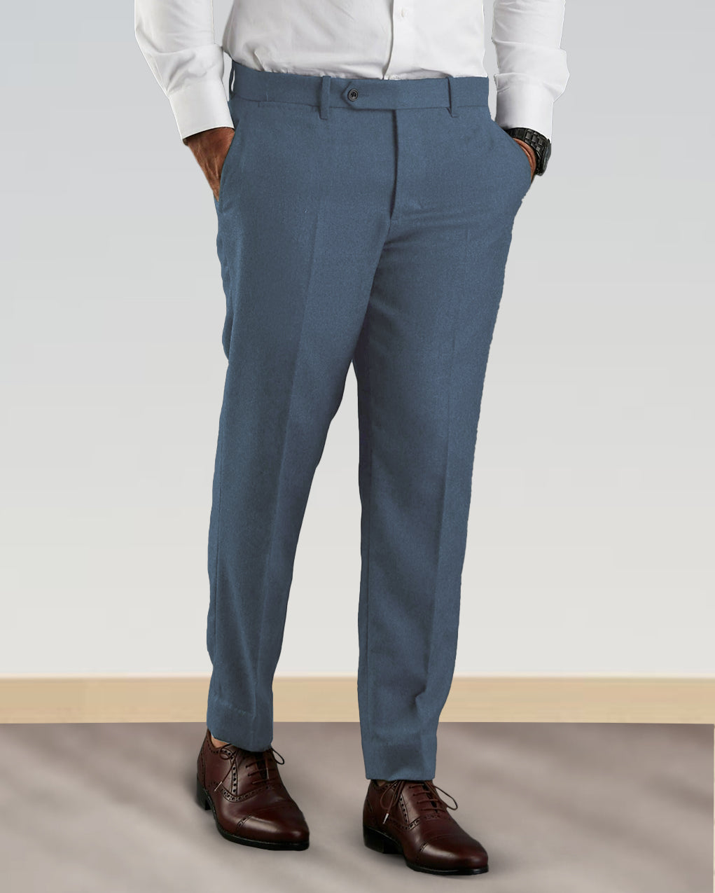 Dugdale Blueish Grey Wool Flannel Dress Pant