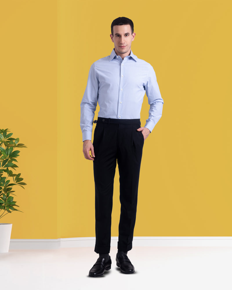 EZS Pleated Black Washable Wool Pant