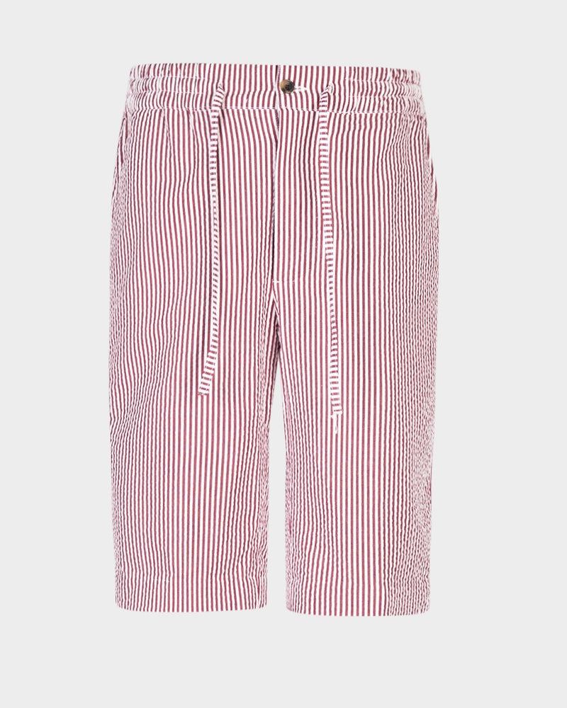 Rose Red White Bengal Stripes Seersucker Shorts
