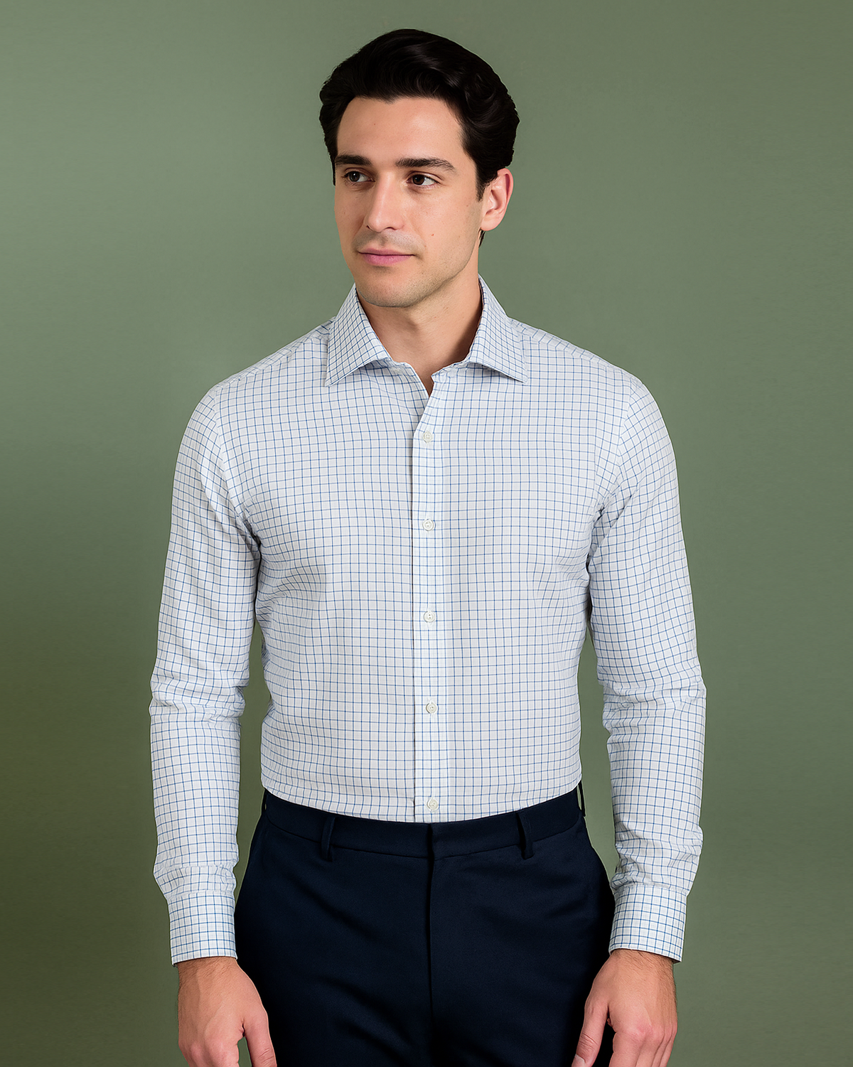 Navy White Checks Shirt - 1