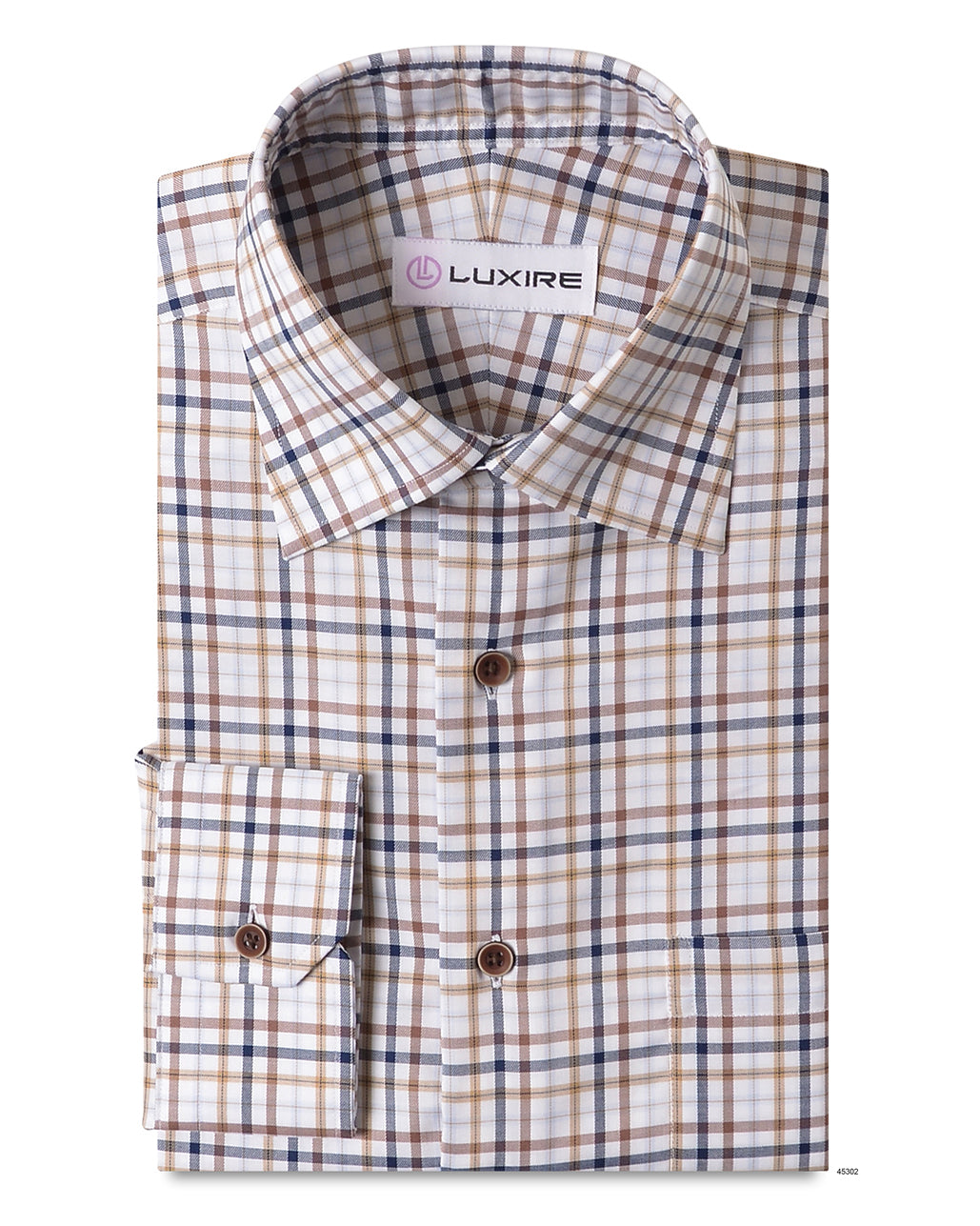 Fall Navy Brown White Tattersall Twill - 1