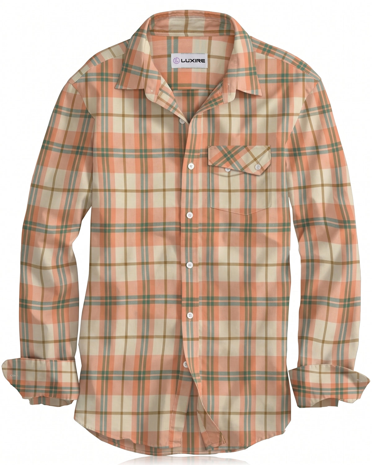 Orange Turquoise Cream Madras Checks Twill - 4