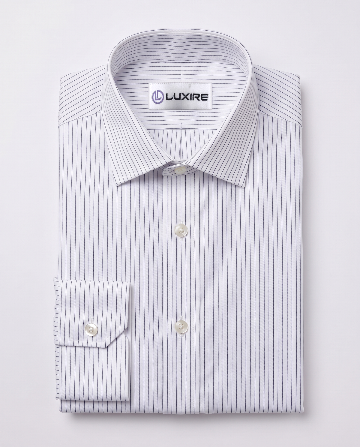 Nevron Wrinkle-Resistant White Herringbone with Blue stripes Shirt - 7