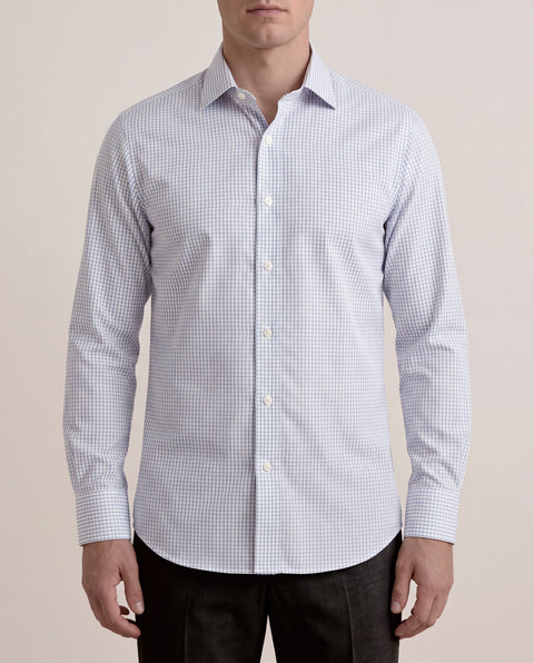 Nevron Wrinkle-Resistant Blue Checks on White Oxford Shirt