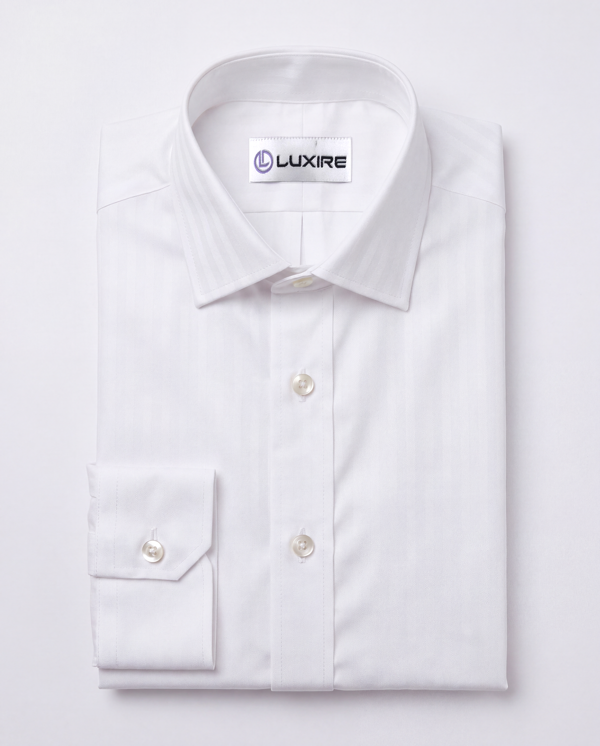 Nevron Wrinkle-Resistant White Self Stripes Herringbone Shirt - 7
