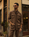 Linen Fresco Brown Shirt Jacket