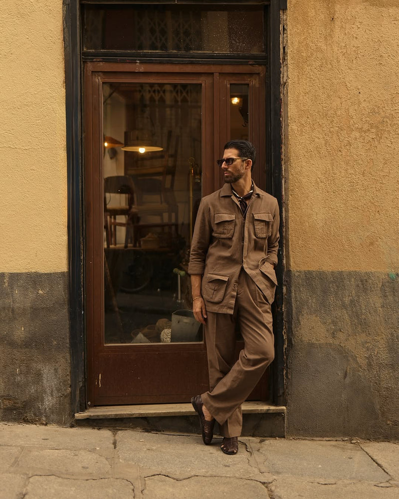 Linen Fresco Brown Shirt Jacket