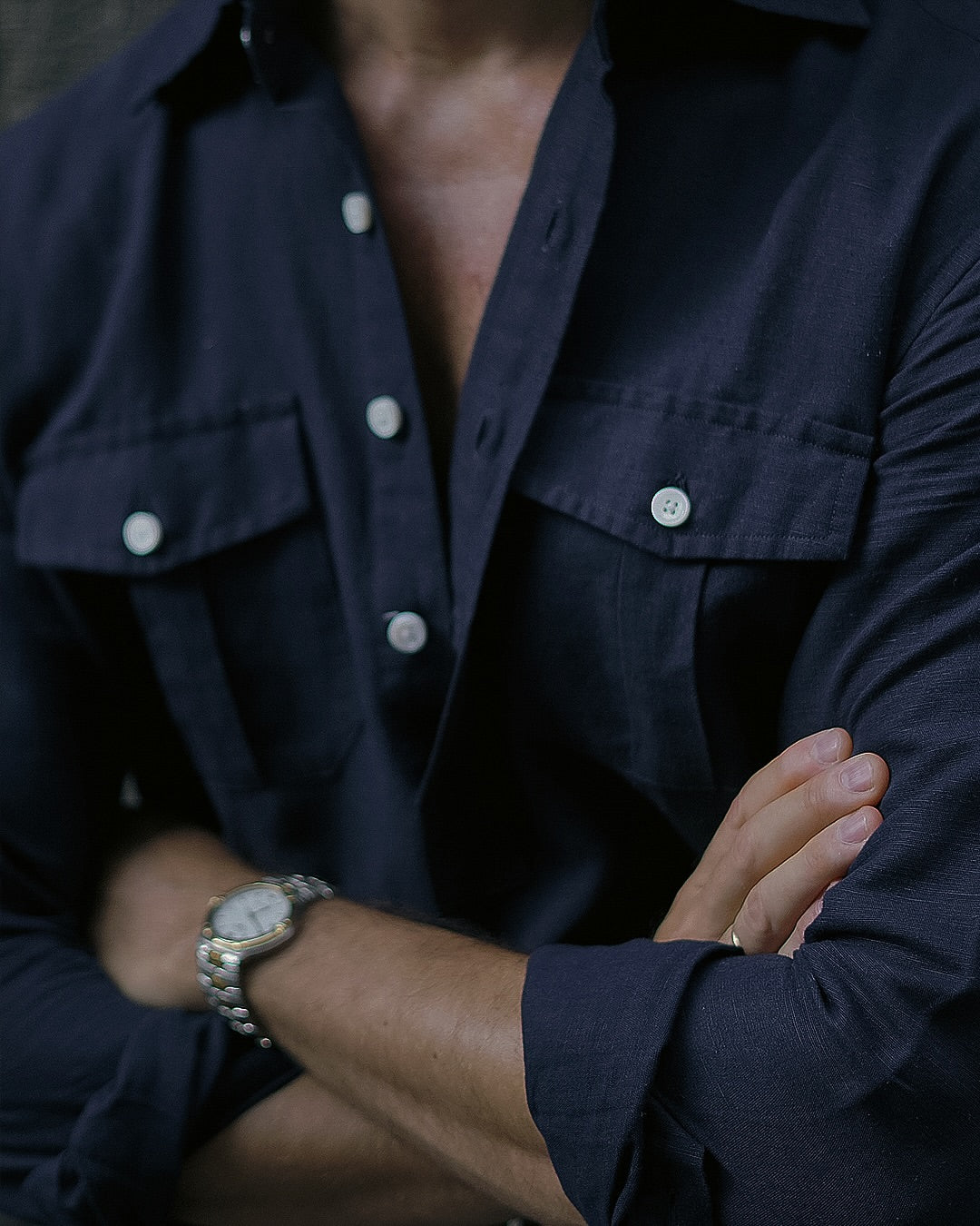 Navy Blue Linen Summer Shirt