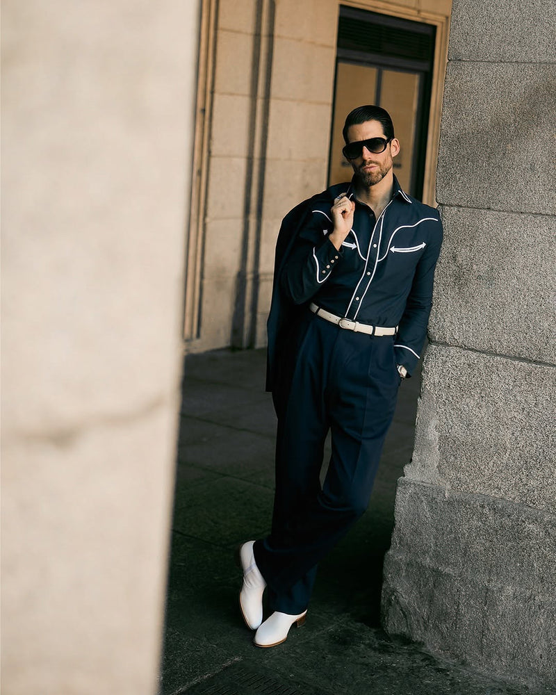 Navy Pinpoint Oxford Sartorial Western Shirt