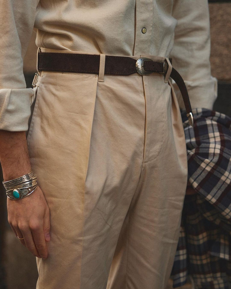 Pleated Khaki Twill Pant