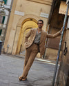 Pleated Linen Fresco Golden Brown Dress Pant