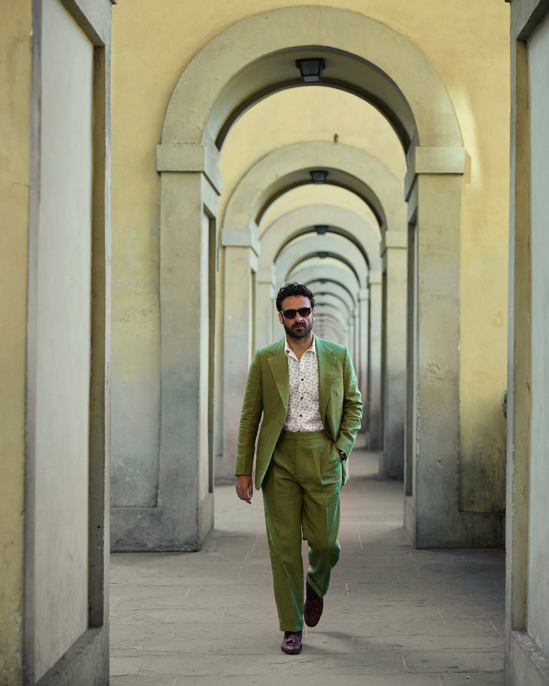 Pleated Fern Green Linen Dress Pant - 2