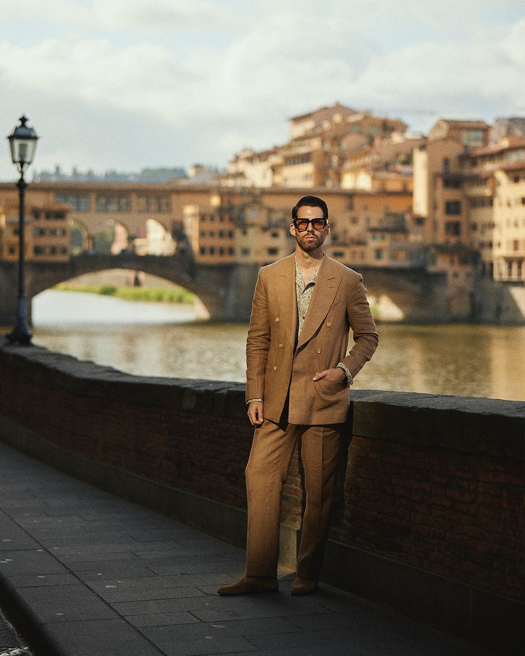 Linen Fresco Golden Brown Double Breasted Jacket - 5