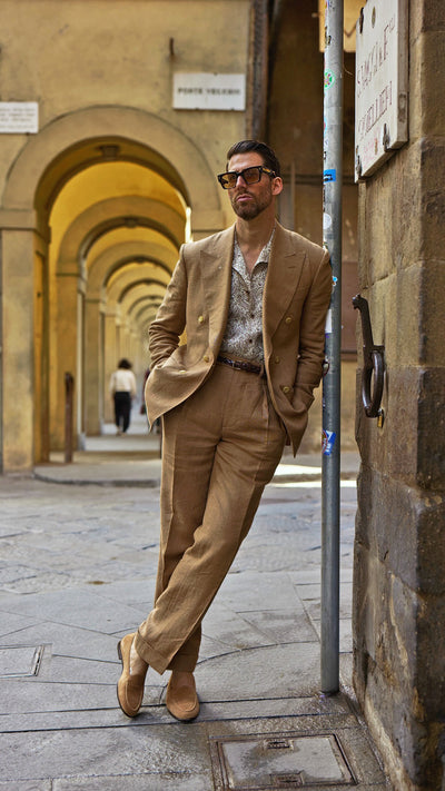 Pleated Linen Fresco Golden Brown Dress Pant