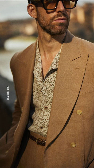 Linen Fresco Golden Brown Double Breasted Jacket