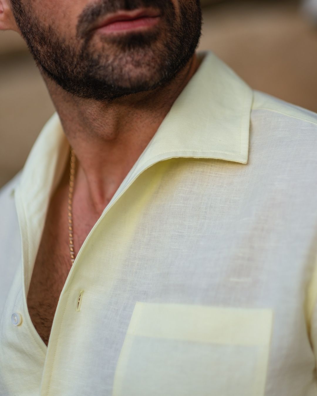 Summer Shirt in Pale Yellow Linen with one piece collar placket - 4