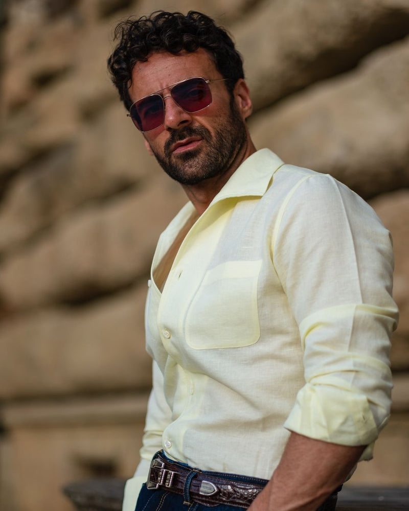 Custom Men's Pale Yellow Linen Shirt — Luxire Custom Clothing