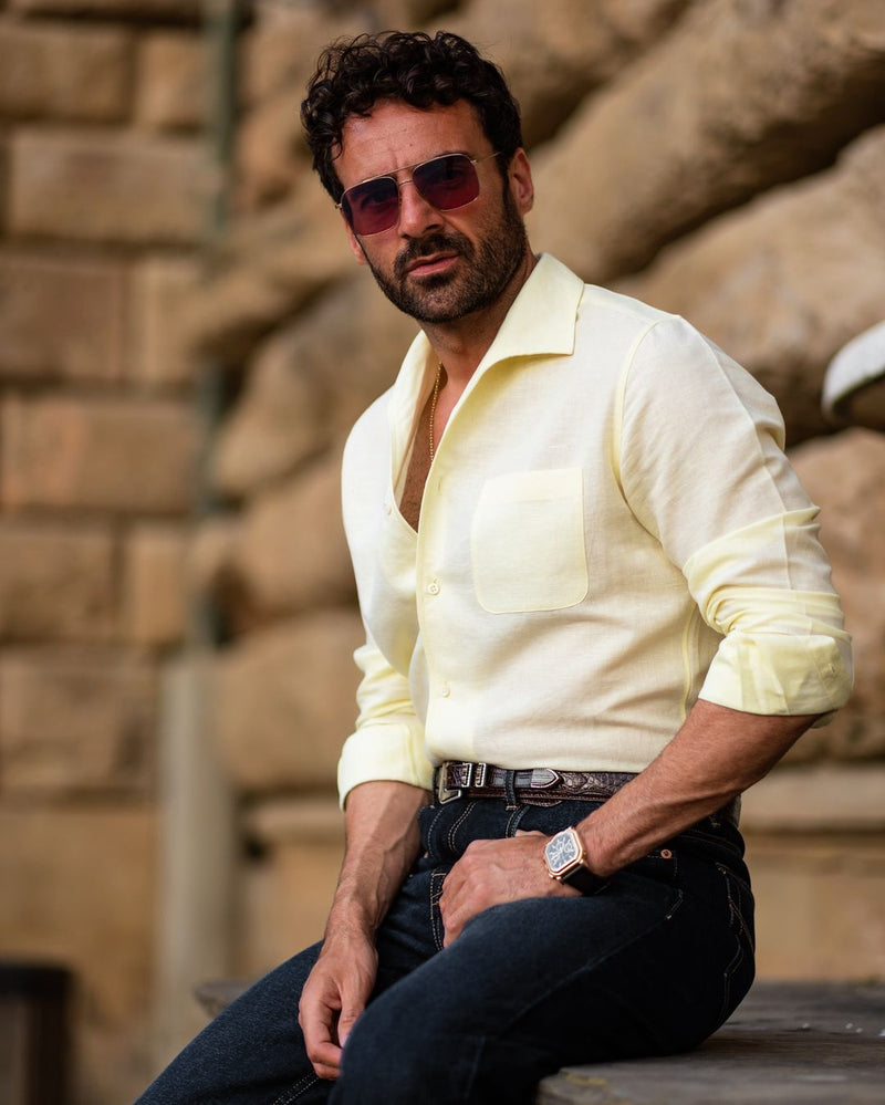 Custom Men's Pale Yellow Linen Shirt — Luxire Custom Clothing Custom Men's Pale Yellow Linen Shirt — Luxire Custom Clothing