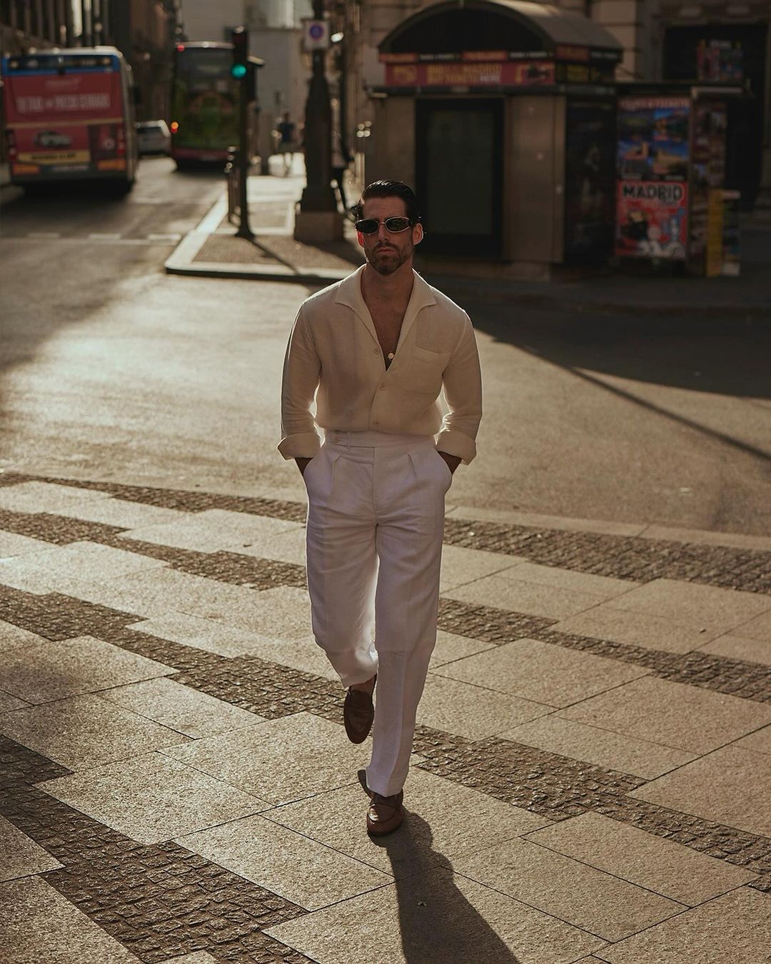 Pleated White Linen Herringbone Pant - 4
