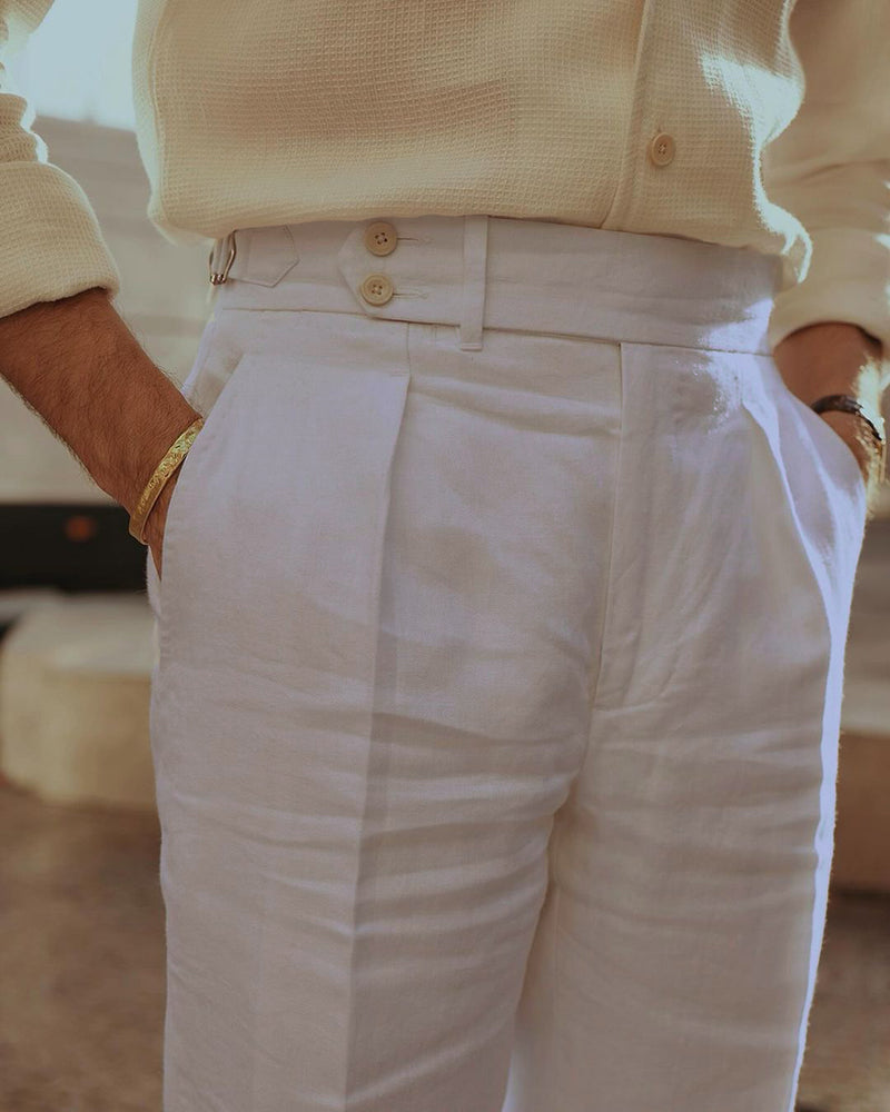 Custom Men's Pleated White Linen Herringbone Pant Luxire Custom Clothing Custom Men's Pleated White Linen Herringbone Pant Luxire Custom Clothing