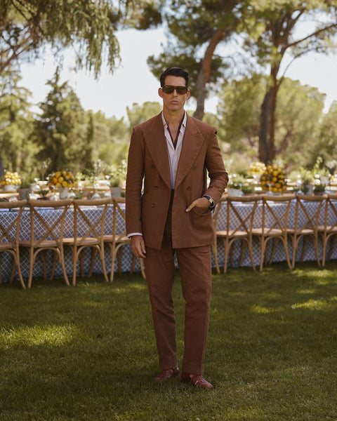 tobacco linen jacket Linen Fresco Tobacco Double Breasted Suit – Luxire Custom Clothing