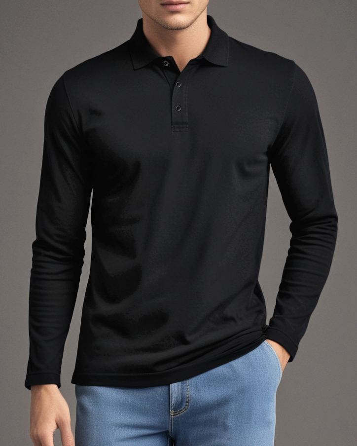 EZS Aria Black Long Sleeve Polo