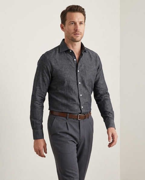 Cotton Linen: Greyish Navy Chambray Shirt