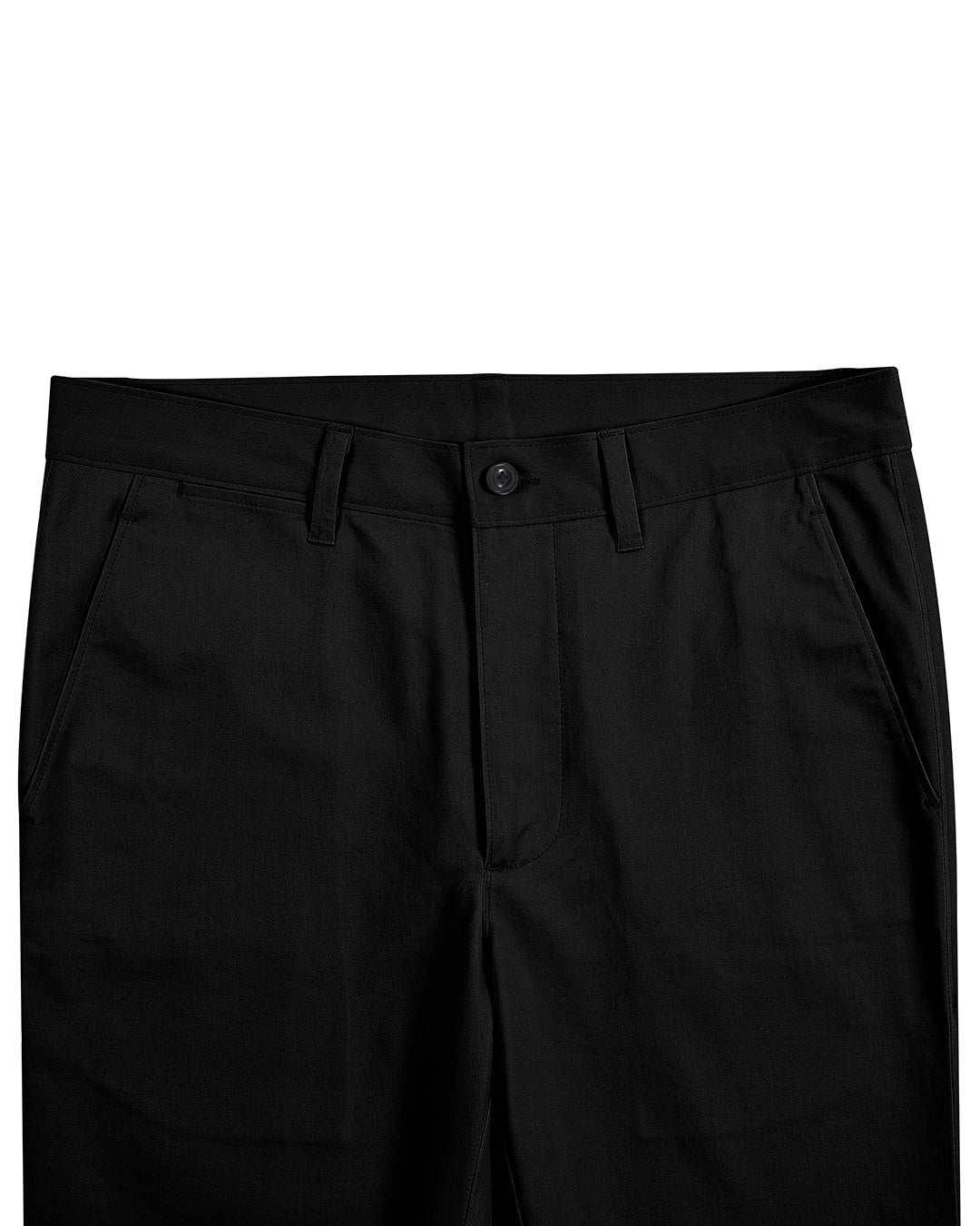 Front view of custom Genoa Chino pants for men by Luxire in black